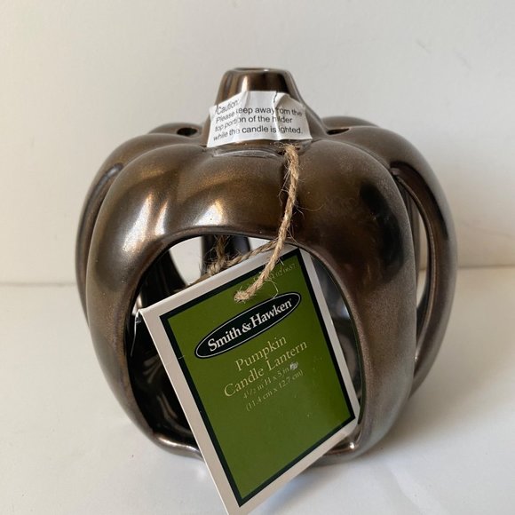 Smith & Hawken 2007 Pumpkin candle lantern bronze tea light 5" - Picture 1 of 5